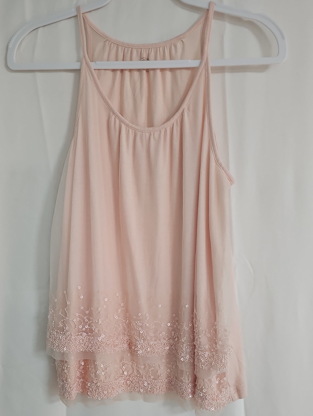LOFT Blush Pink Sequin-Trim Layered Camisole